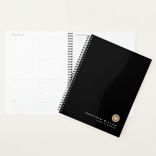 Minimale zwarte goudmonogram planner (Display)