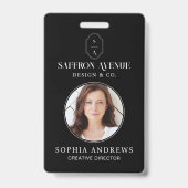 Minimale zwarte ID aangepaste monogramlogo & foto Badge (Voorzijde)
