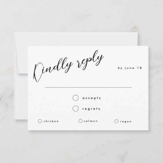 Minimale zwarte kalligrafie bruiloft-keuze RSVP (Voorkant)