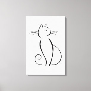 Minimale zwarte kat op wit canvas afdruk