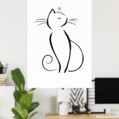 Minimale zwarte kat op wit poster (Thuiskantoor)
