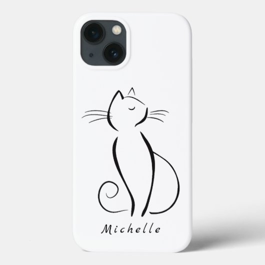 Minimale zwarte kat op wit voeg naam toe Case-Mate iPhone case (Achterkant)