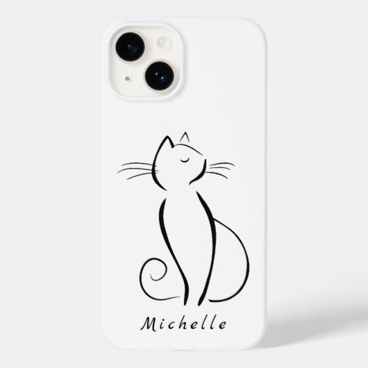 Minimale zwarte kat op wit voeg naam toe Case-Mate iPhone case (Achterkant)