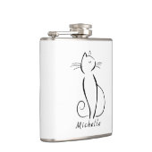 Minimale zwarte kat op wit voeg naam toe heupfles (Rechts)