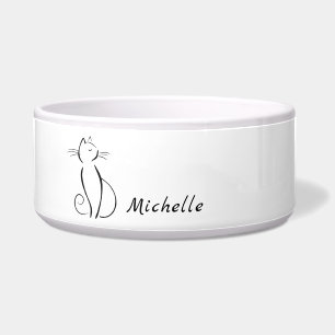 Minimale zwarte kat op wit voeg naam toe voerbakje