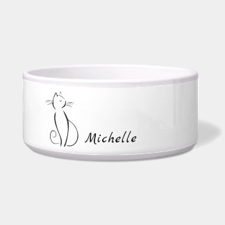 Minimale zwarte kat op wit voeg naam toe voerbakje