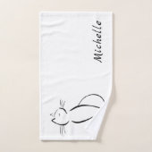 Minimale zwarte kat op witte add-naam bad handdoek (Handdoek)