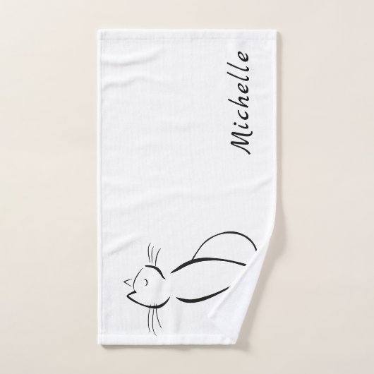 Minimale zwarte kat op witte add-naam bad handdoek (Handdoek)