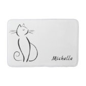Minimale zwarte kat op witte add-naam badmat (Voorkant)