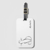 Minimale zwarte kat op witte add-naam bagagelabel (Voorkant (verticaal))