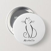 Minimale zwarte kat op witte add-naam ronde button 7,6 cm (Voorkant /achterkant)