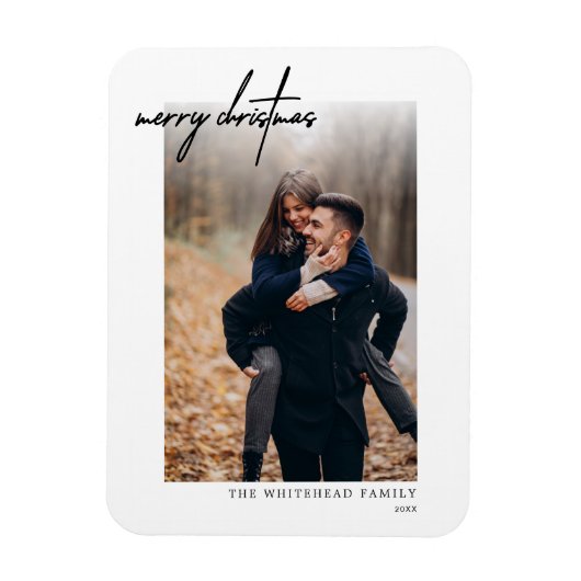 Minimale zwarte kerstkaart wit magneet (Verticaal)