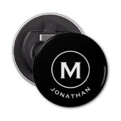Minimale zwarte klassieke monogram button flesopener (Voorkant)