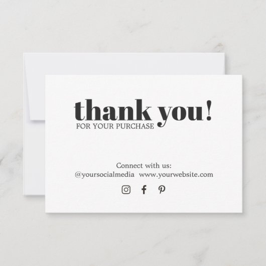 Minimale zwarte legant — witte dank voor uw kaart (Voorkant)