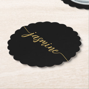 Minimale Zwarte Monogram Naam Script Handtekening Kartonnen Onderzetters