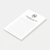 Minimale zwarte monogram uitgelijnd post-it® notes (Schuin)