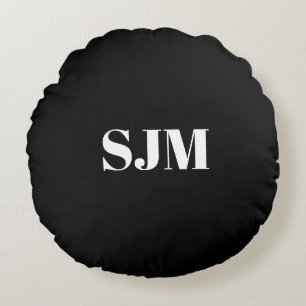 Minimale zwarte naam van aangepaste monogram initi rond kussen