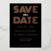 Minimale zwarte Roos Gold Art Deco Opslaan Datum Folie Uitnodiging (Voorkant)