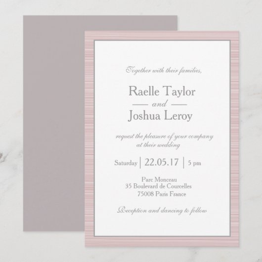 Minimale zwarte roze witte strepen bruiloft kaart (Voorkant / Achterkant)