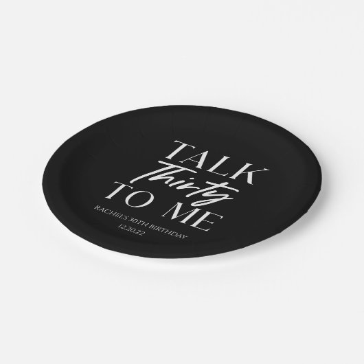 Minimale zwarte talk 30e verjaardag papieren bordje (Gekanteld)