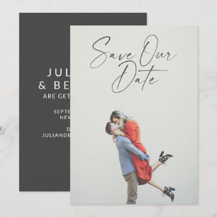Minimale zwarte tekenfilm met typografie foto-bede save the date