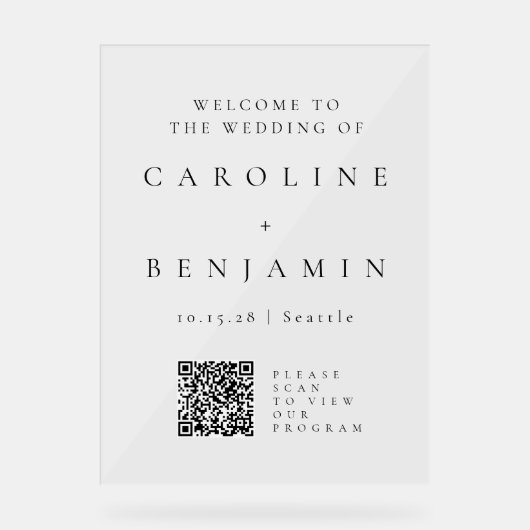Minimale zwarte witbruiloft QR-code Acryl Bord (Voorkant)