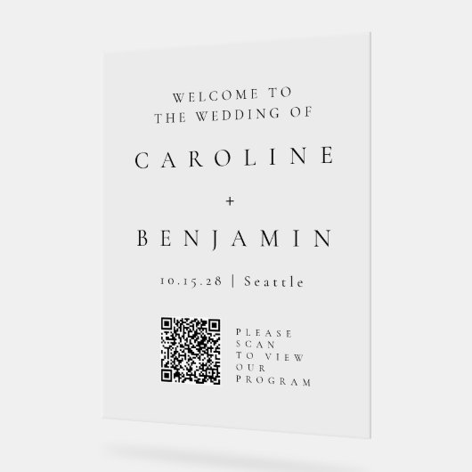 Minimale zwarte witbruiloft QR-code Acryl Bord (Hoek)