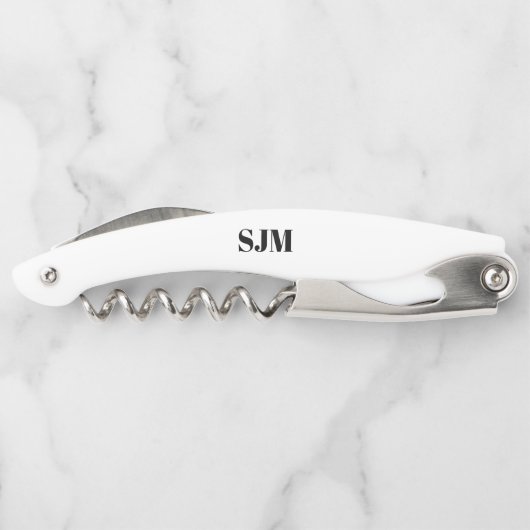 Minimale zwarte witte aangepaste monogram kurkentrekker (Achterkant)