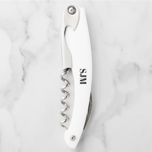 Minimale zwarte witte aangepaste monogram kurkentrekker (Voorkant)