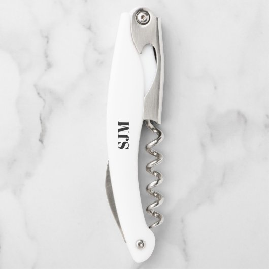 Minimale zwarte witte aangepaste monogram kurkentrekker (Achterkant)