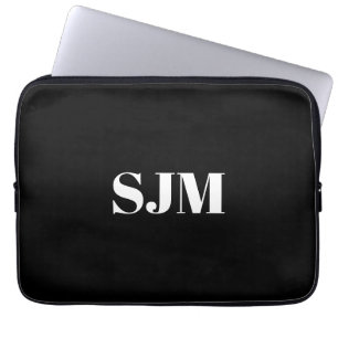 Minimale zwarte witte aangepaste monogram laptop sleeve