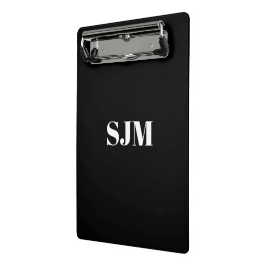 Minimale zwarte witte aangepaste monogram mini klembord (Angled2)