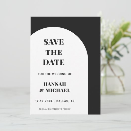 Minimale zwarte witte basisbedekking - Eenvoudig Save The Date (Staand voorkant)