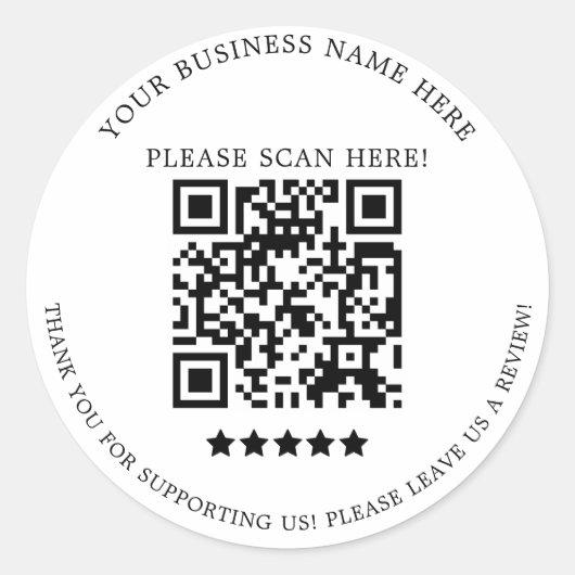 Minimale zwarte witte bedrijfsnaam QR-code Ronde Sticker (Voorkant)