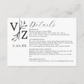 Minimale zwarte witte bladmonogram bruiloft - Gege Informatiekaartje (Voorkant)