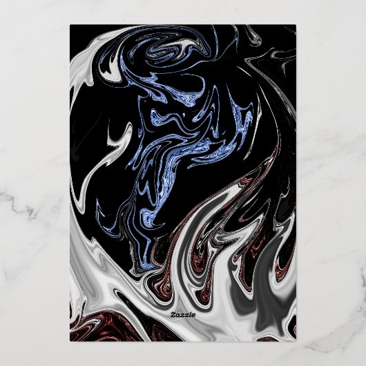 Minimale zwarte witte blauwe Abstracte bruiloft zi Folie Uitnodiging (Achterkant)