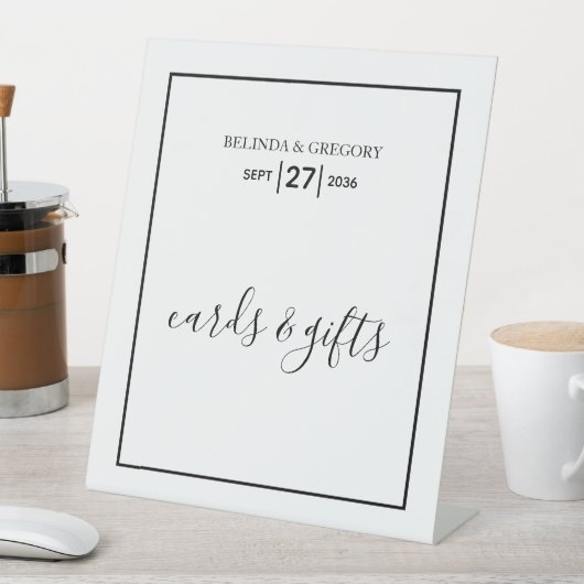 Minimale zwarte witte bruiloft reclamebord met voetstuk (Insitu)