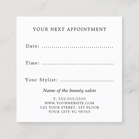 Minimale zwarte witte bruine bruine bruine salon afsprakenkaartje (Achterkant)