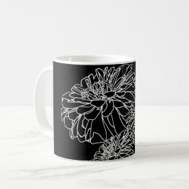 Minimale zwarte witte florale lijntekening koffiemok