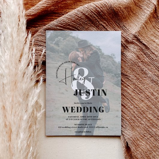 Minimale zwarte witte fotobedekking bruiloft kaart