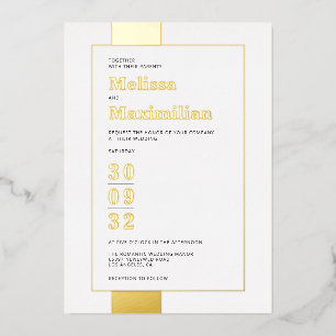 Minimale zwarte witte gouden eenvoudige trouwehuwe folie uitnodiging