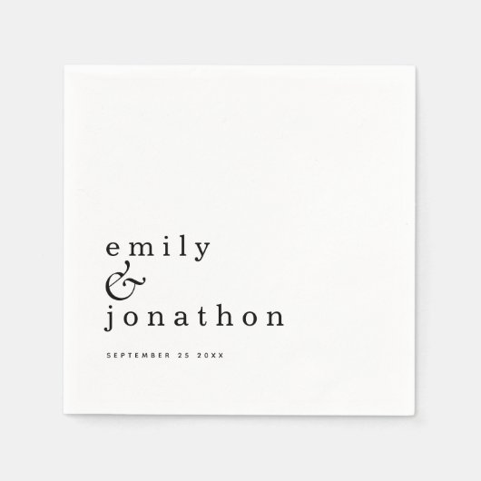 Minimale zwarte witte namen Datum bruiloft Servet (Voorkant)