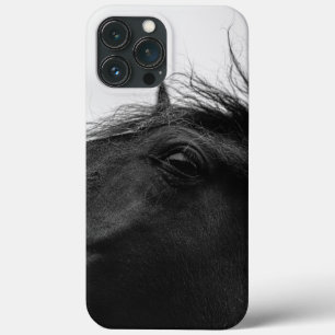 Minimale zwarte witte paardenportret Equestrian iPhone 13 Pro Max Hoesje