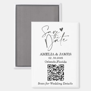 Minimale Zwarte & Witte QR Huwelijk Save The Date Magneet