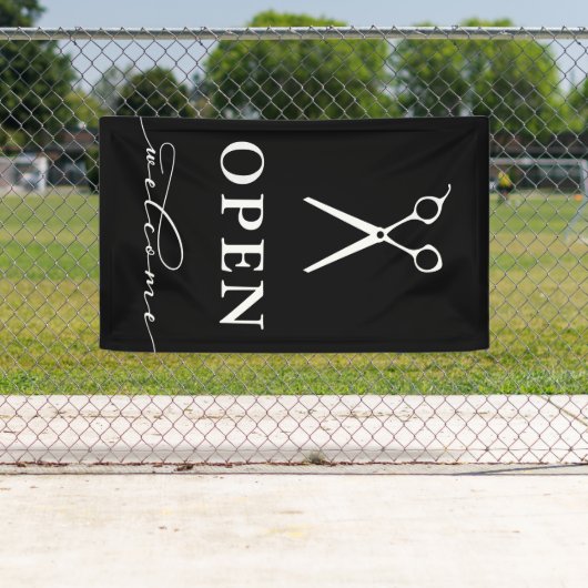 Minimale zwarte witte schaar Welkom open Spandoek (Insitu)