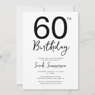 Minimale zwarte witte script 60ste verjaardagsfees kaart