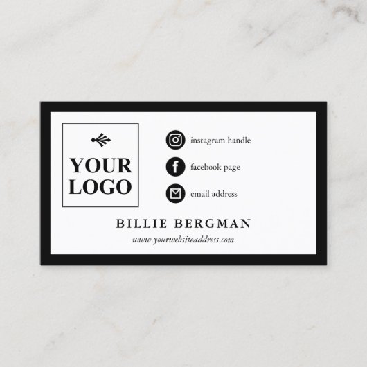 Minimale zwarte witte sociale media Uw Logo Visitekaartje (Voorkant)