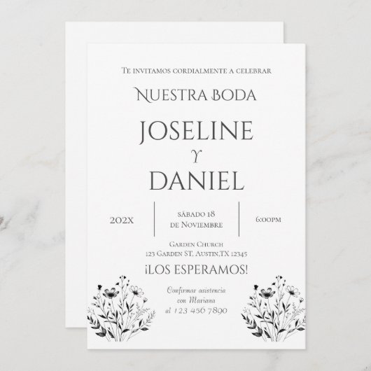 Minimalis Wedding Invitation in Spanish (Devant / Derrière)