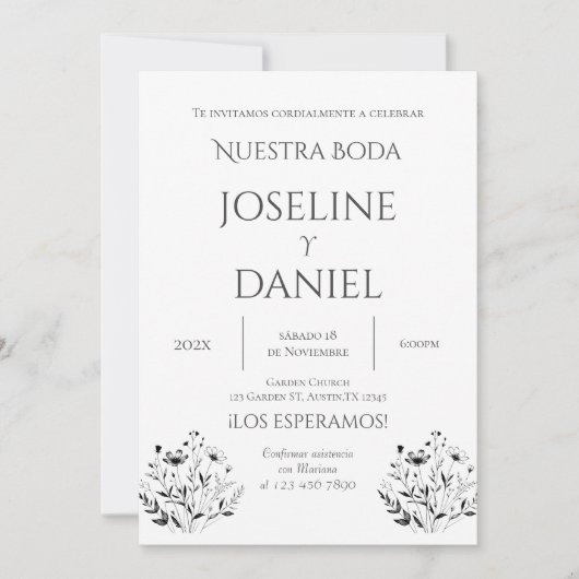 Minimalis Wedding Invitation in Spanish Kaart (Voorkant)