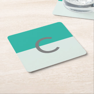 Minimalisator Blauwgroen Waterverf Monogram Vierkante Kartonnen Onderzetter